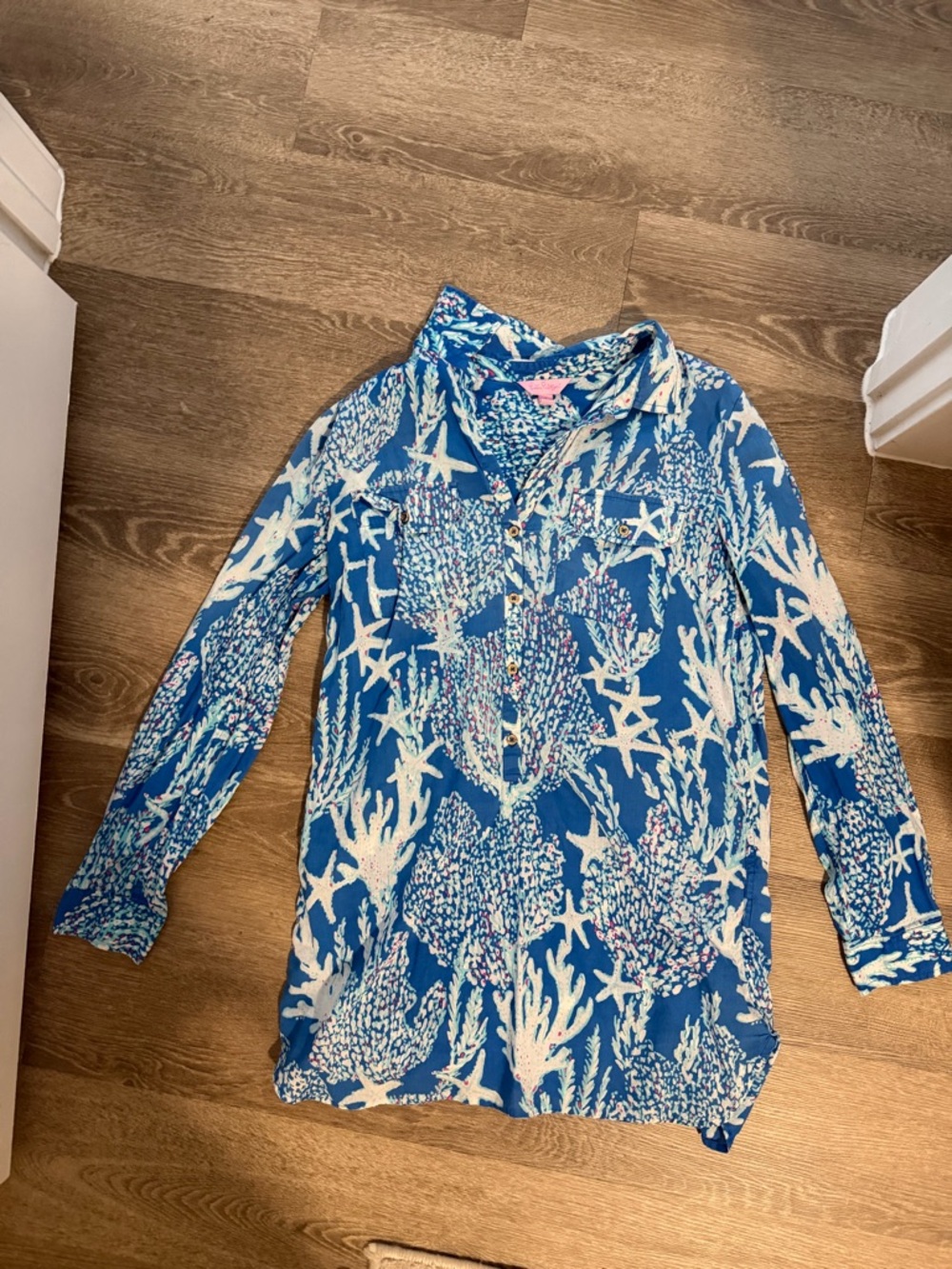 Lilly Pulitzer Swim Blue Coral Print Button-Up